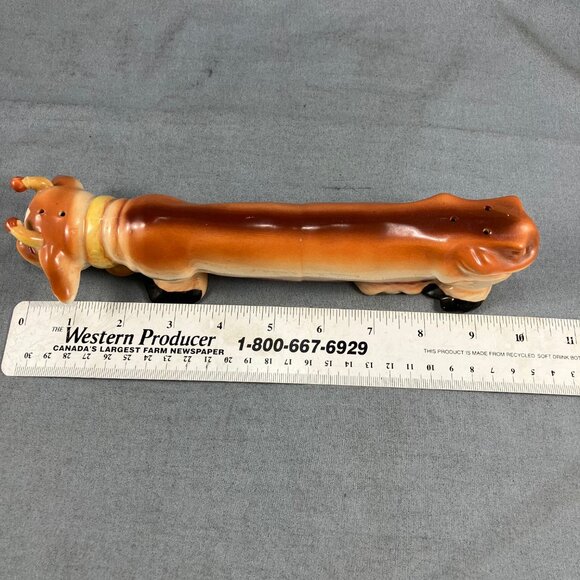Vtg Japan ceramic Salt & Pepper Cow Long boy 10" Double Ends - Picture 4 of 5